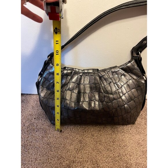Simply Vera Wang Metallic Croc Embossed Shoulder Bag Black Strap Hobo Purse - Picture 8 of 10